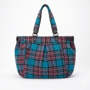 Plaid Tote Teal and Pink